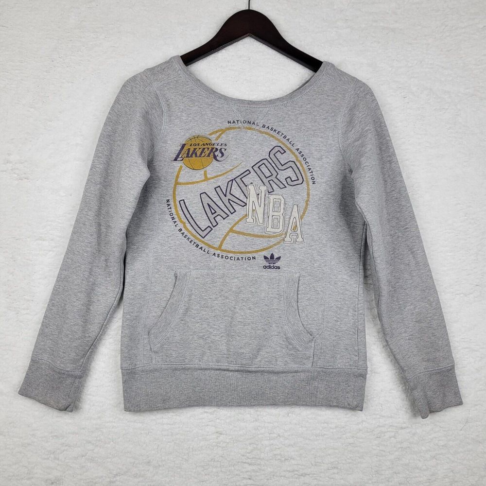 Vintage‎ Adidas Lakers Sweatshirt Womens Small Gray Long Sleeve Pullover NBA